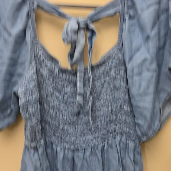 Sweet Wanderer Blue Smocked Tie Back Midi Dress - Picture 6 of 7